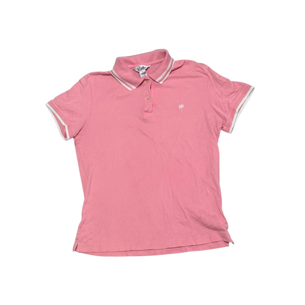 Lilly Pulitzer VTG white label pink Pima Cotton Palm Tree tipped Polo Shirt Sz M
